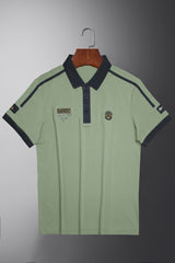 Oslor Breathable Badge Print Golf Men's Polo Shirt In Light Green