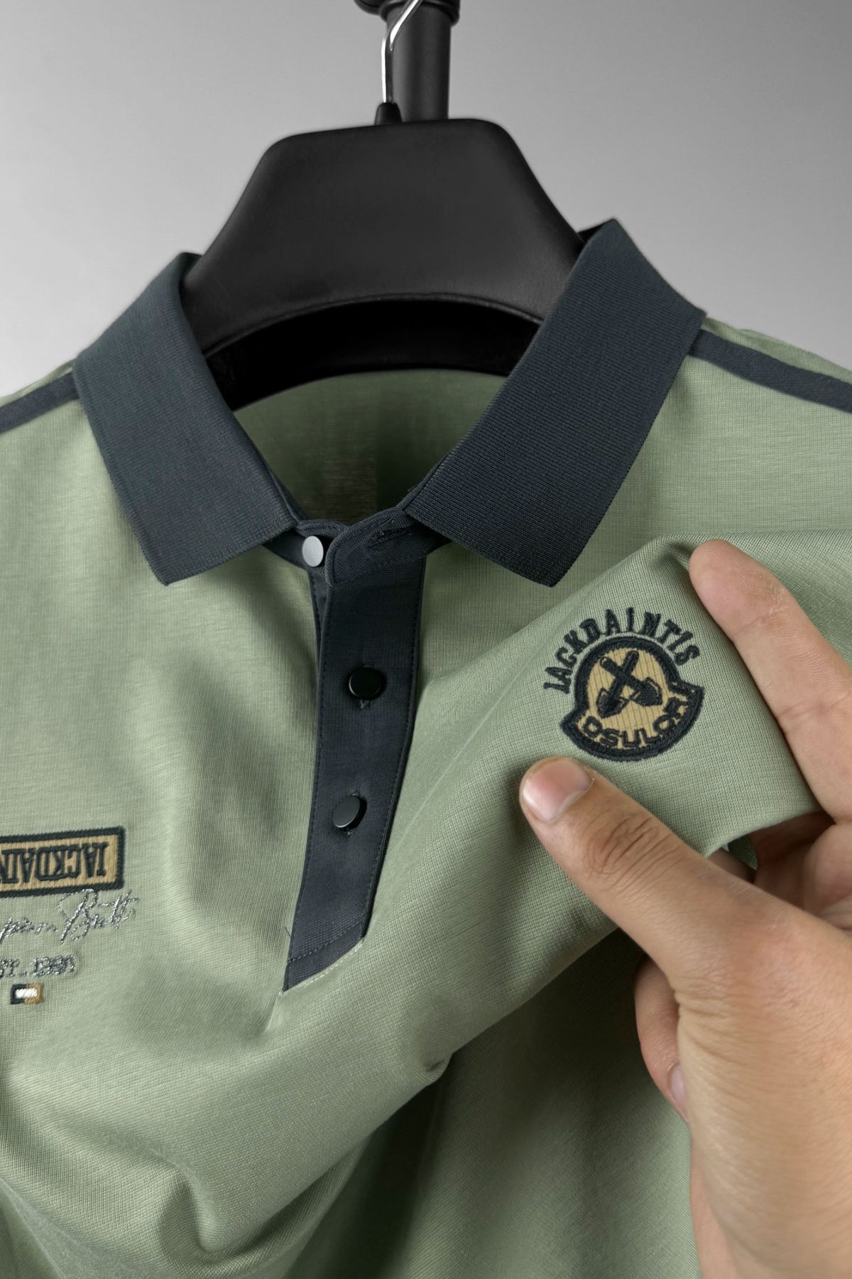 Oslor Breathable Badge Print Golf Men's Polo Shirt In Light Green