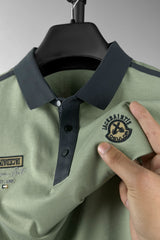 Oslor Breathable Badge Print Golf Men's Polo Shirt In Light Green