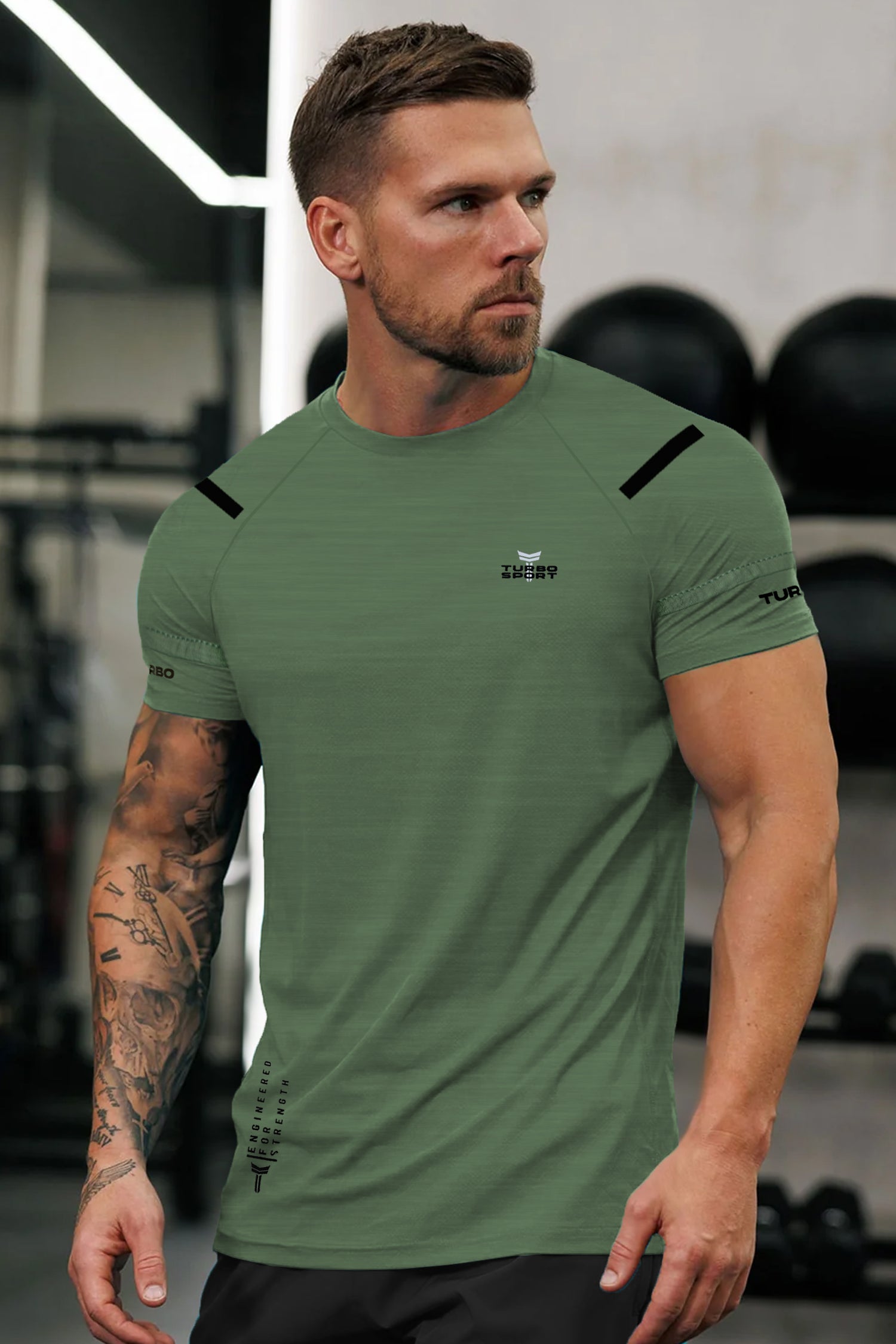 Turbo Sport Shoulder Striped Breathable Dry-Fit Tee