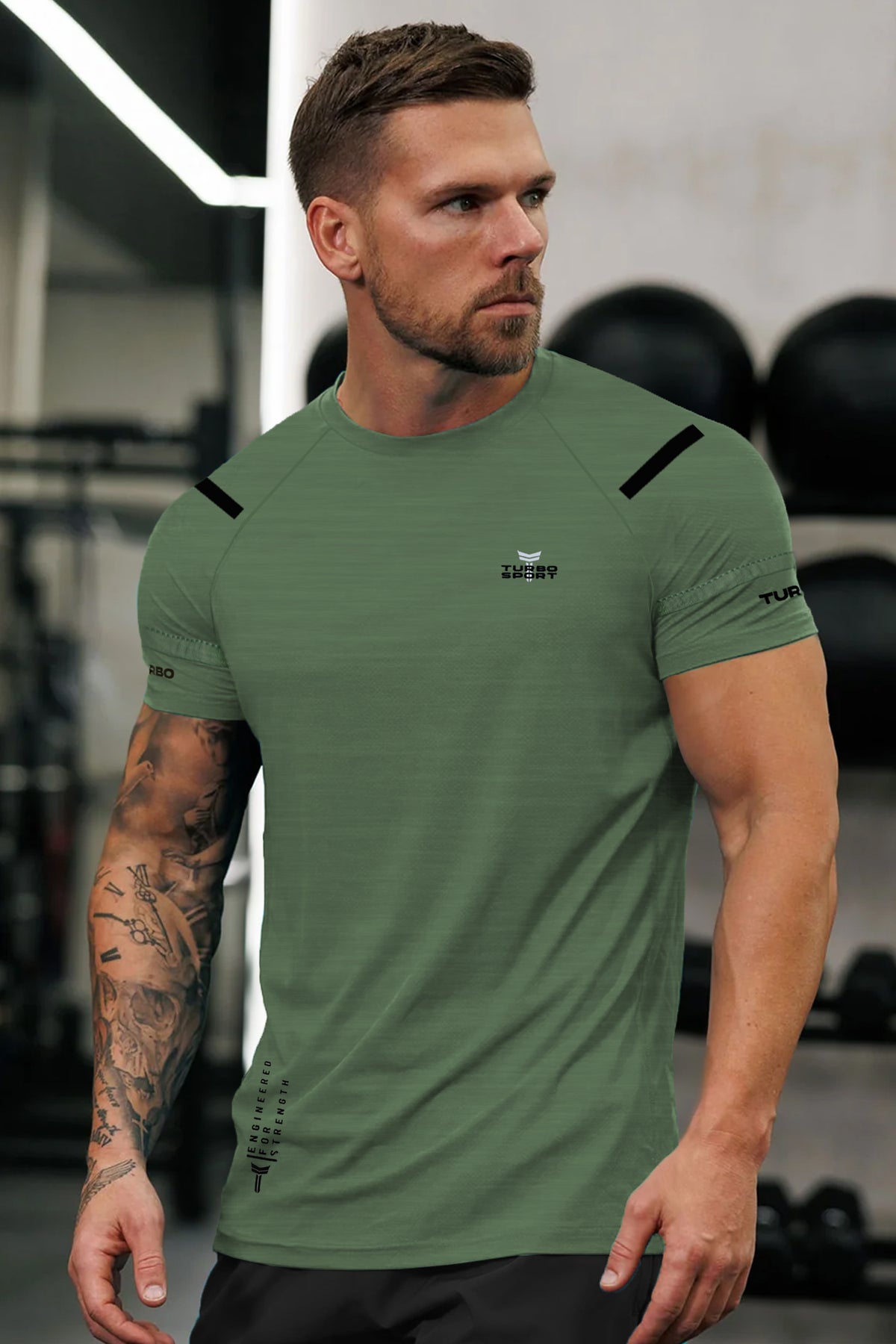 Turbo Sport Shoulder Striped Breathable Dry-Fit Tee