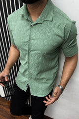 Embossed  Circles All Over Casual Shirt Light Green
