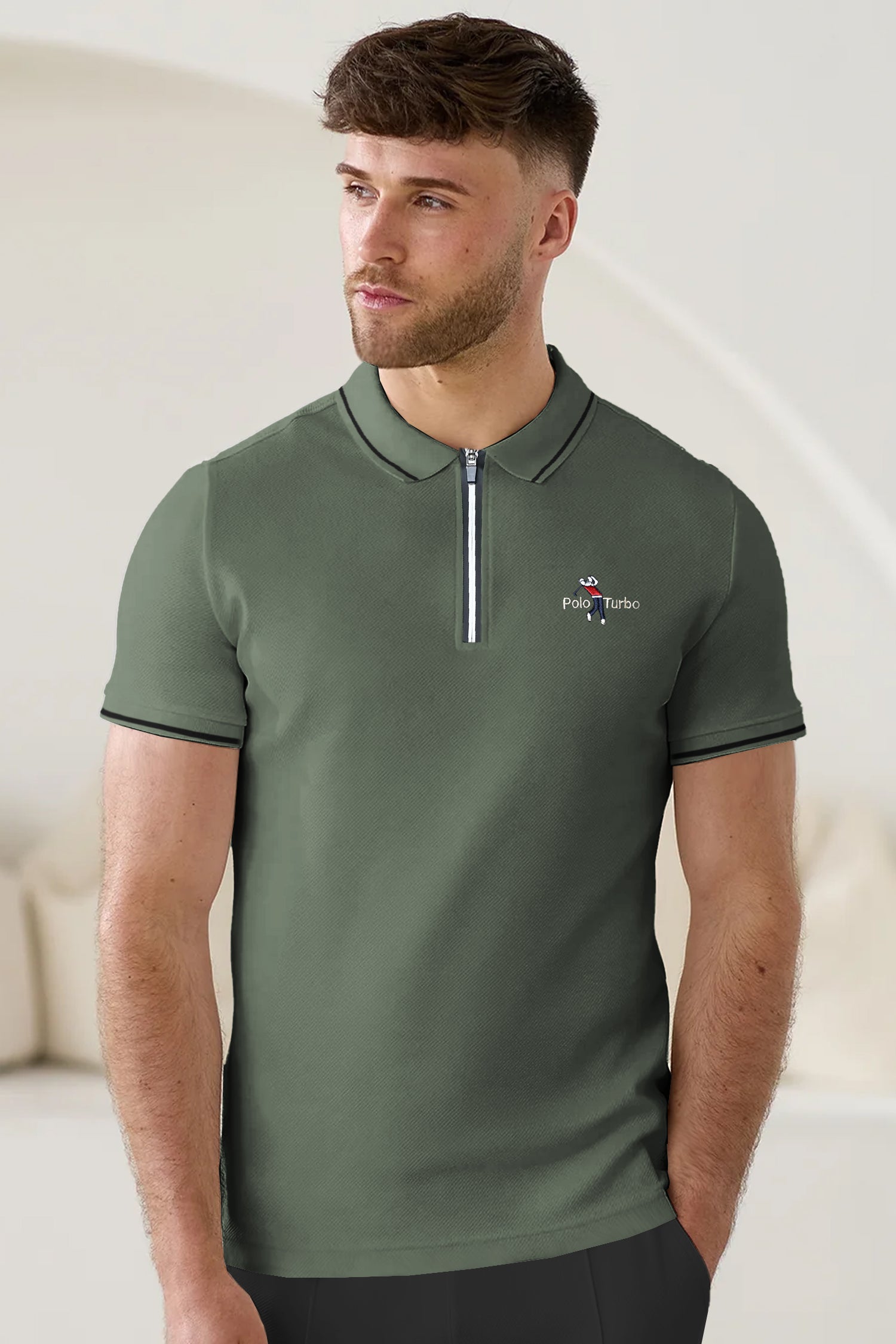 Turbo Polo Club Zipper Placket Men's Polo Shirt