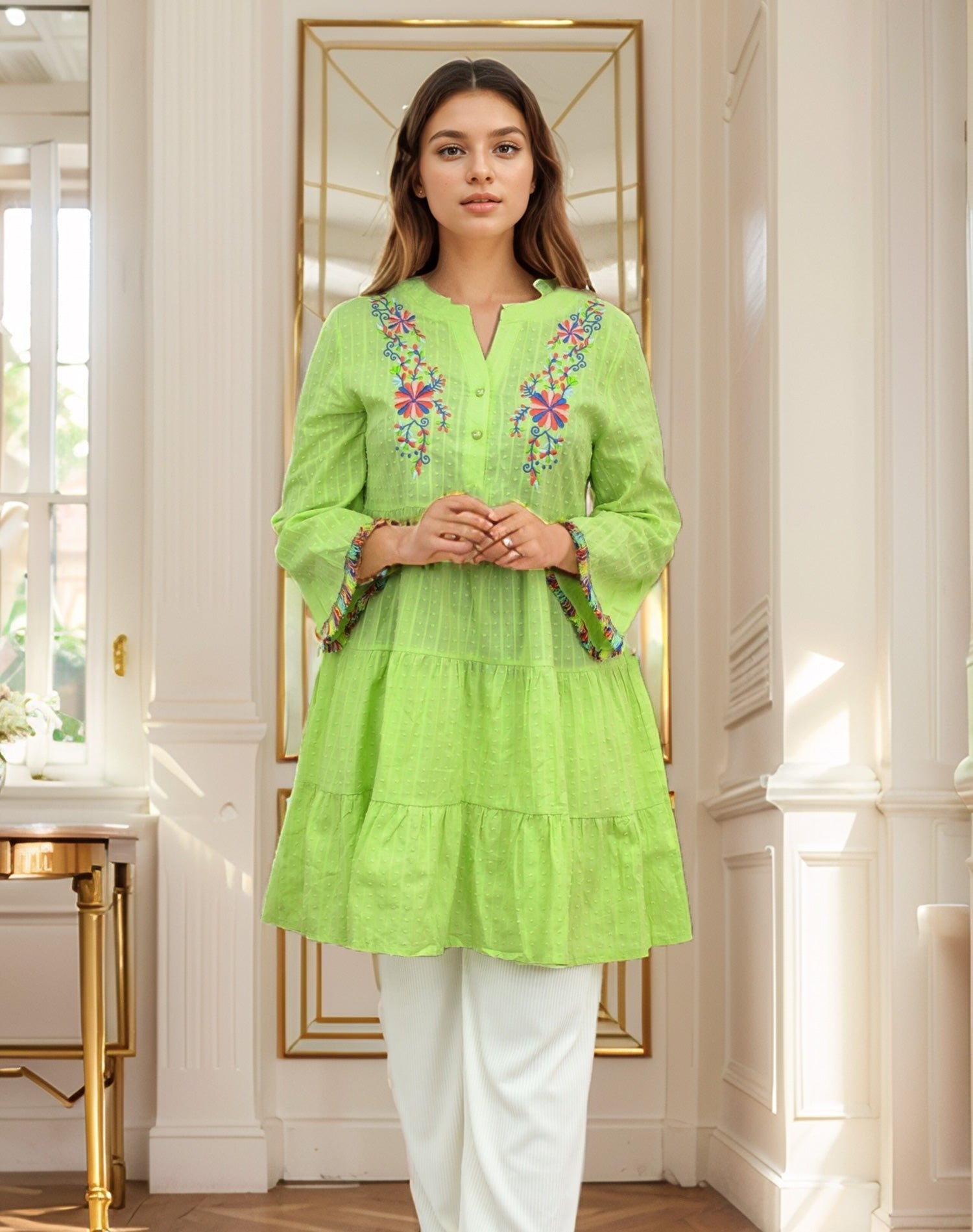 Embroidered Design Frock Style Turkish Imported Top