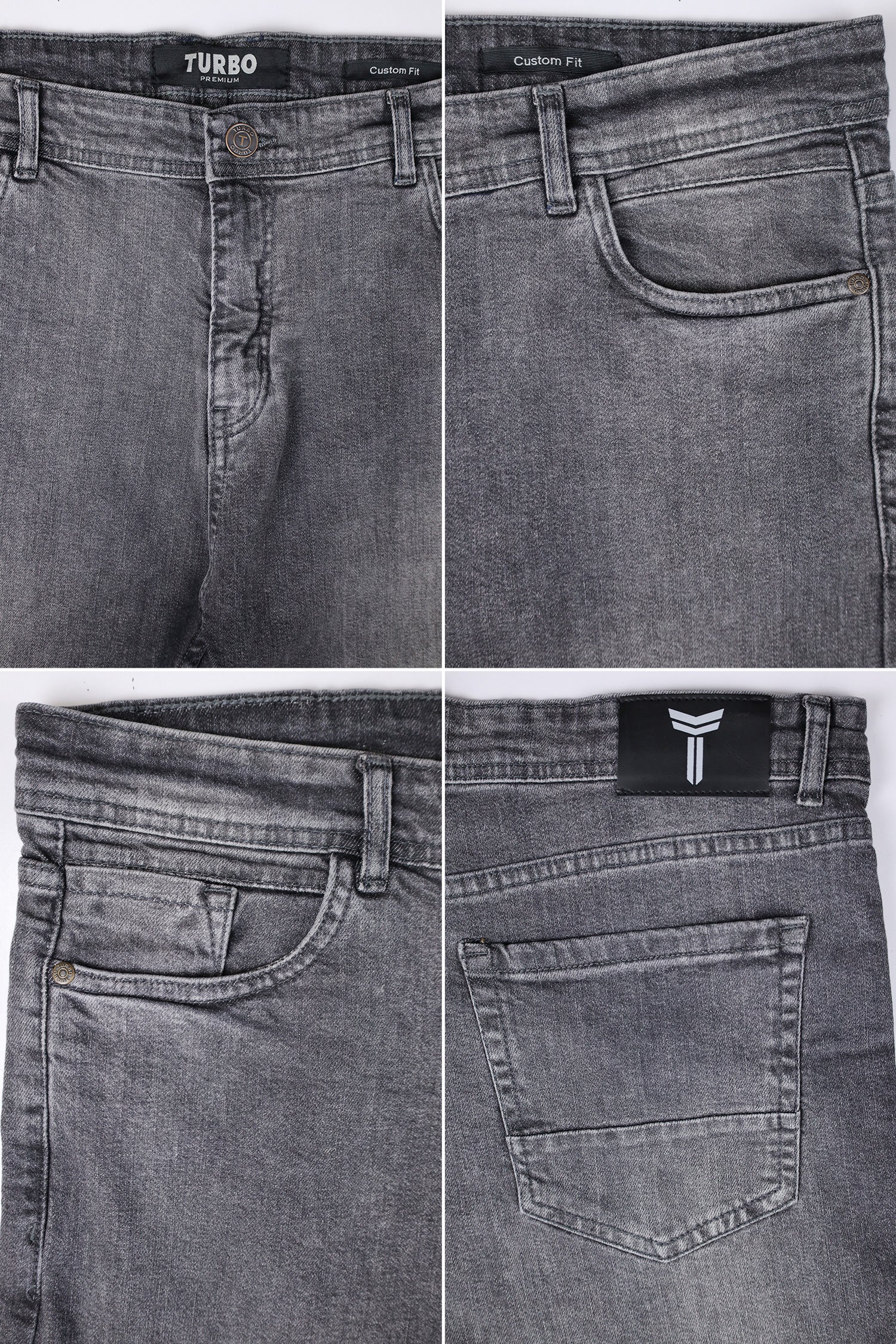 Big Size Light Faded Turbo Denim Jeans In Light Grey