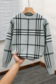 Turbo Preppy Plaid Imported Round Neck Men's Sweater In Light Grey