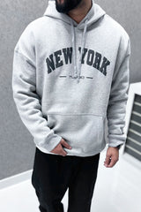 Turbo NY Aplic Print Fleece Hoodie In Light Grey