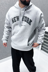 Turbo NY Aplic Print Fleece Hoodie In Light Grey