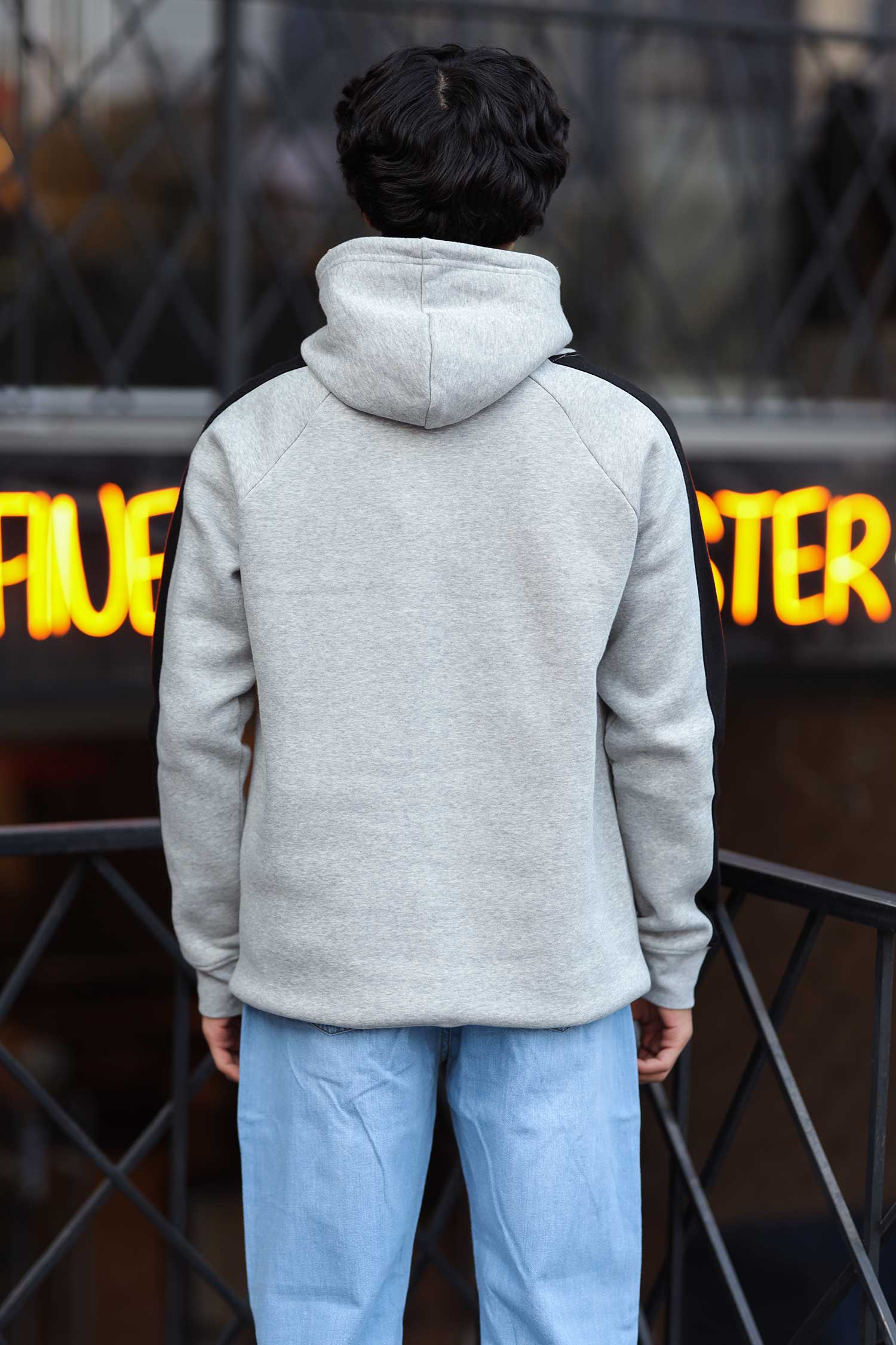 Turbo Panel Stripe Warm Fleece Hoodie In Light Grey