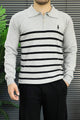 Polo Pony Classy Striped Half-Zip Imported Men's Jumper Sweater In Light Grey
