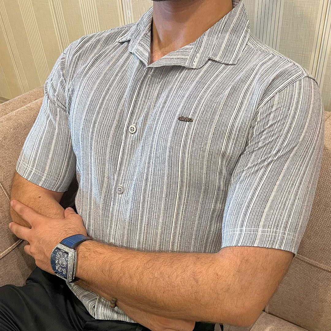 Turbo Down Box Collared Casual Shirt In Slate Grey