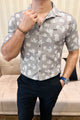 Turbo Rich Floral Printed Casual Shirt In Light Grey