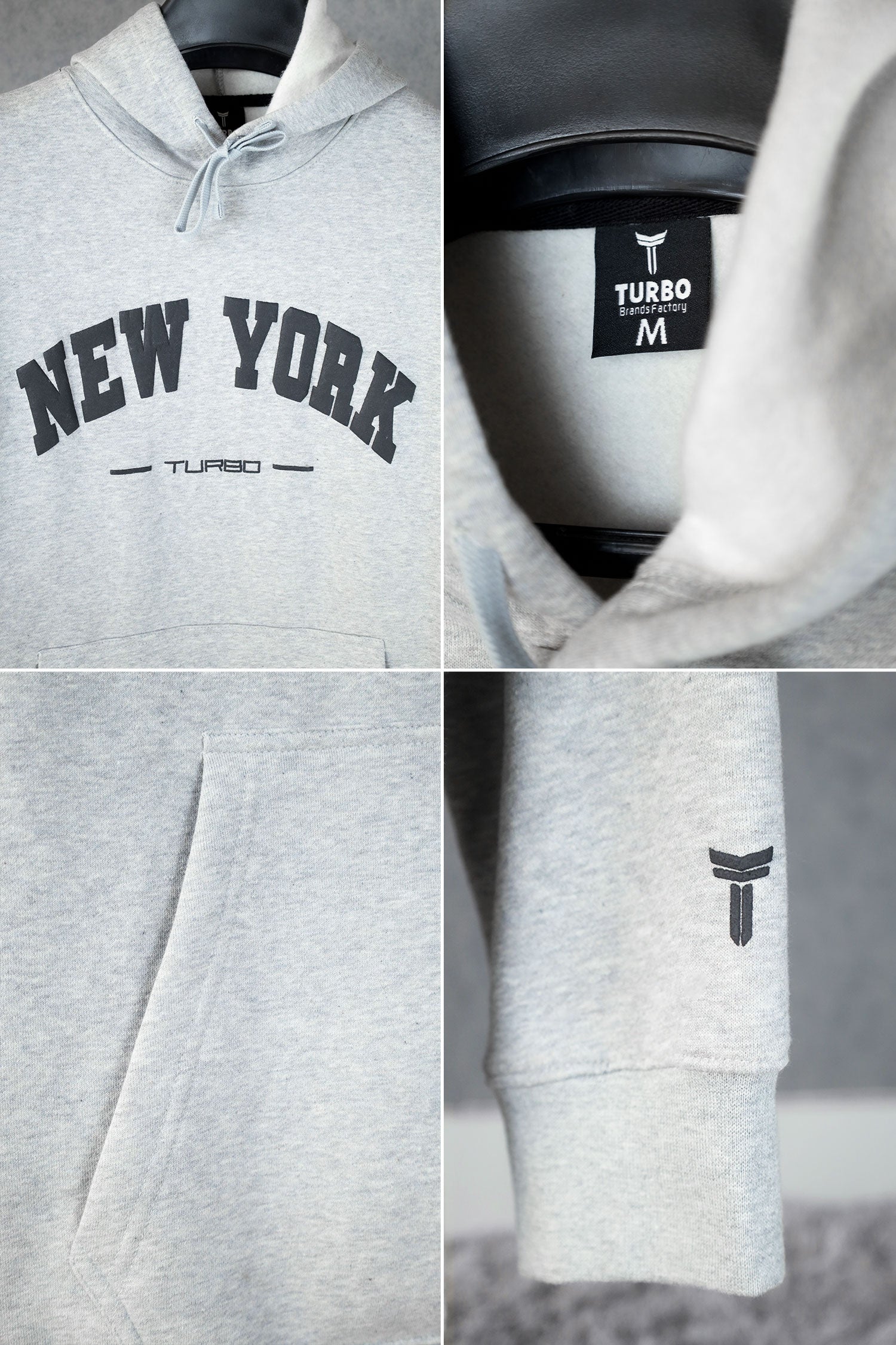 Turbo NY Aplic Print Fleece Hoodie In Light Grey