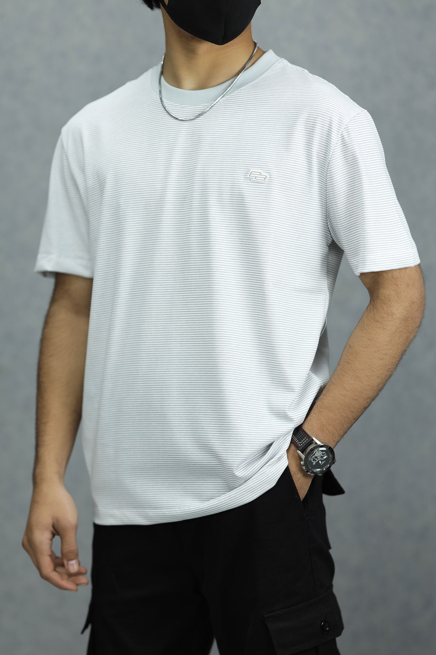 Lining Motif Imported Round Neck T-Shirt