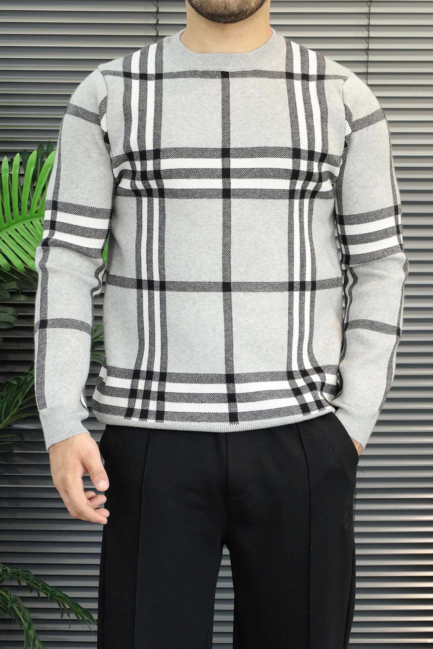 Turbo Preppy Plaid Imported Round Neck Men's Sweater