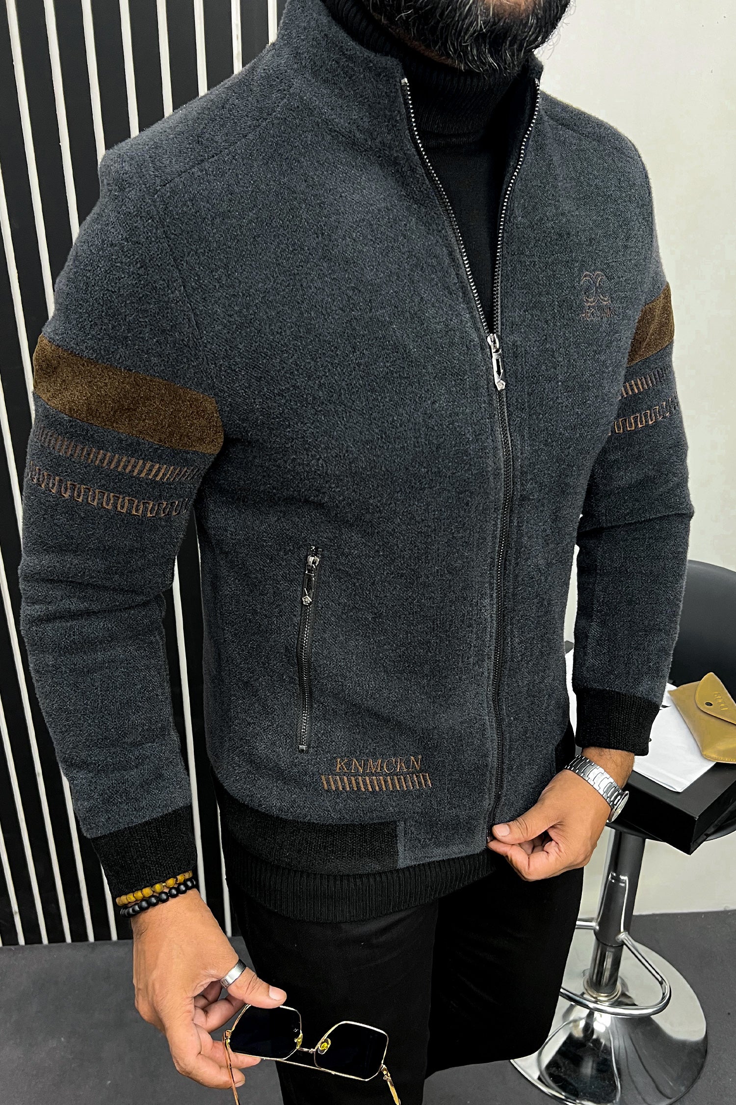 Splicing Imported Men's Woolen Jacket