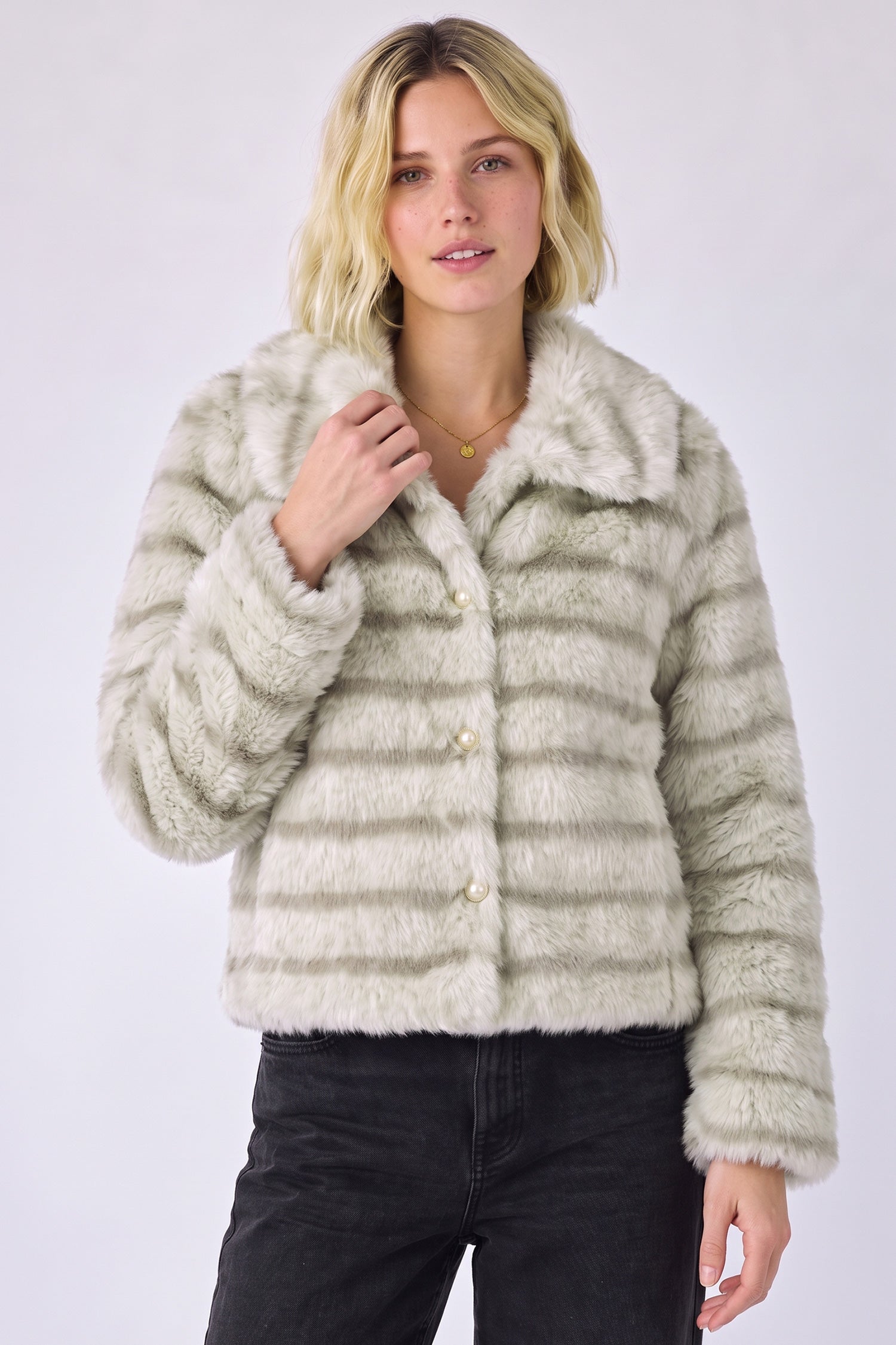 Women Mink Striped Imported Fur Jacket