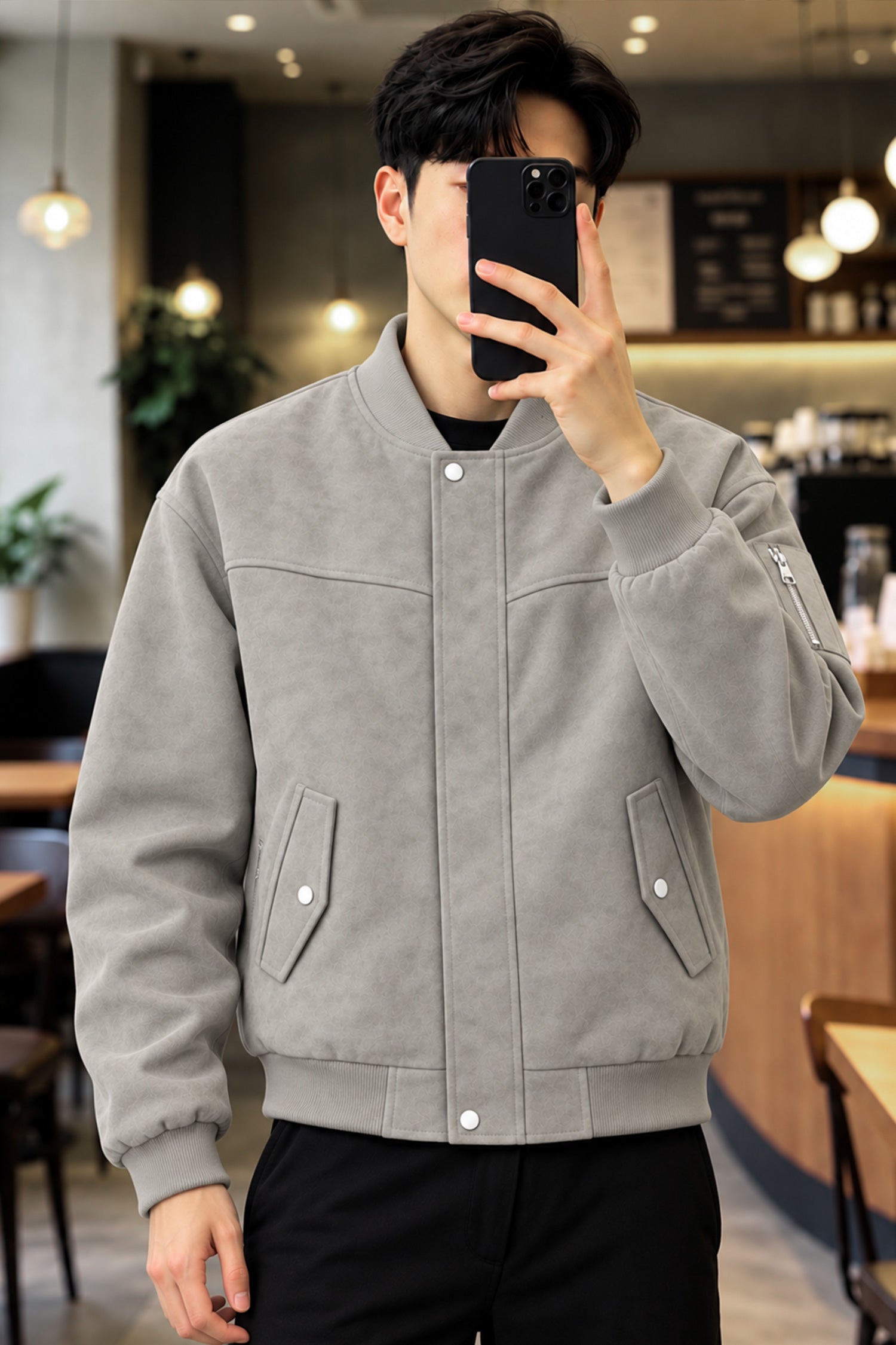 Turbo Minimal Multi-Pockets Imported Suede Leather Jacket In Light Grey