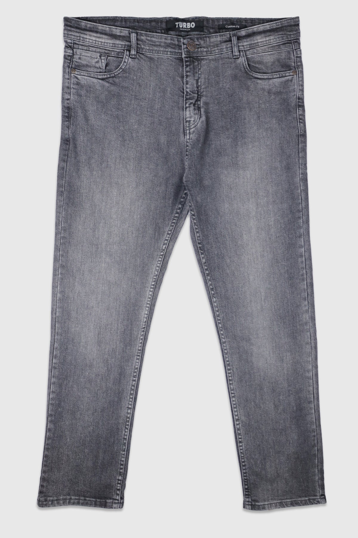 Big Size Light Faded Turbo Denim Jeans In Light Grey