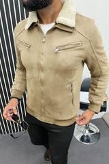 Designed To Blow Your Mind Zipper Men's Suede Jacket In Light Skin