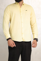 Turbo Self Lining Long Sleeve Cotton Casual Shirt In Light Lemon
