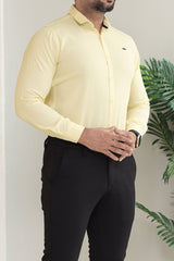 Turbo Self Lining Long Sleeve Cotton Casual Shirt In Light Lemon