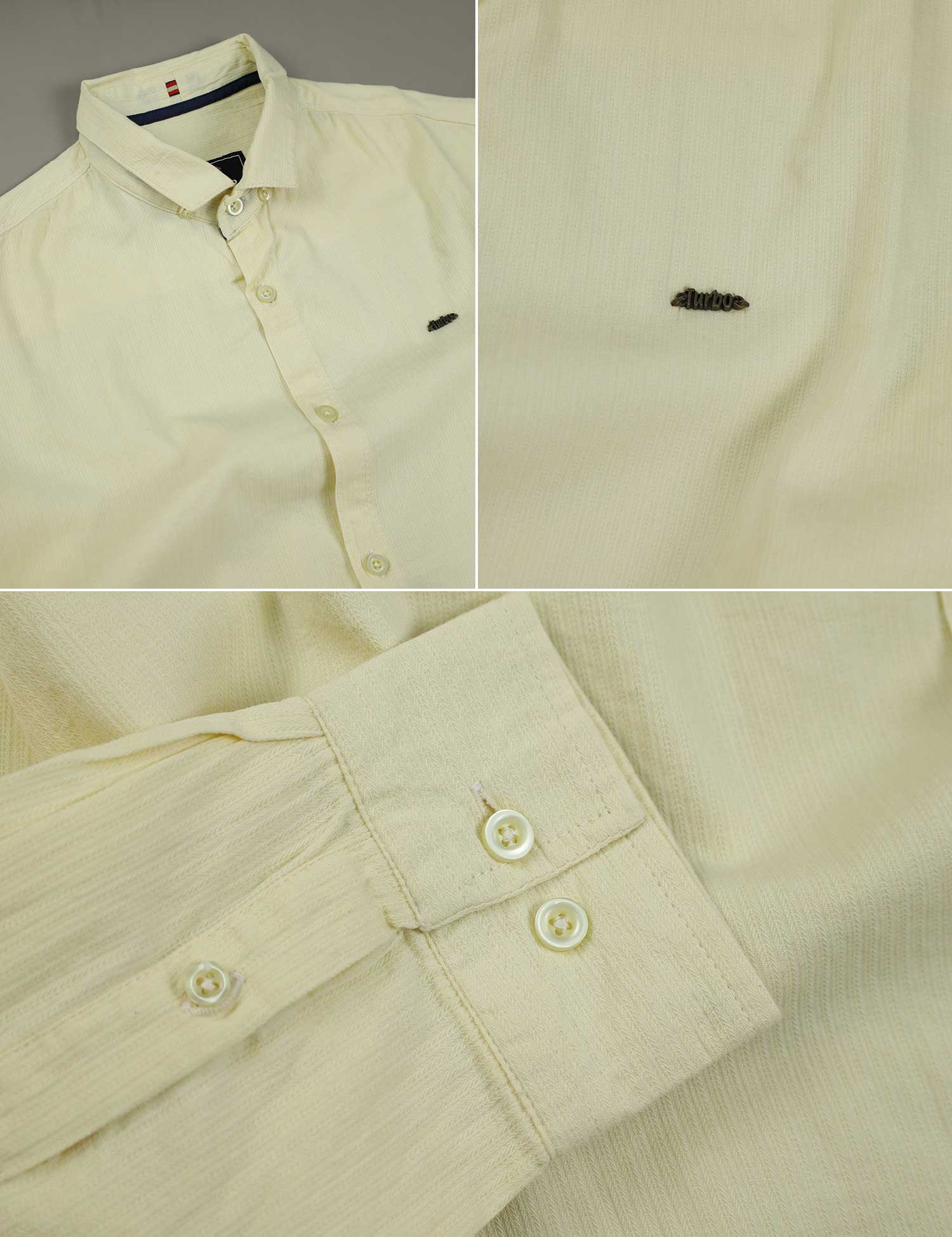 Turbo Self Lining Long Sleeve Cotton Casual Shirt In Light Lemon