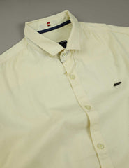 Turbo Self Lining Long Sleeve Cotton Casual Shirt In Light Lemon