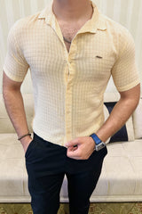 Turbo Designer Motif Embossed Casual Shirt In Light Lemon