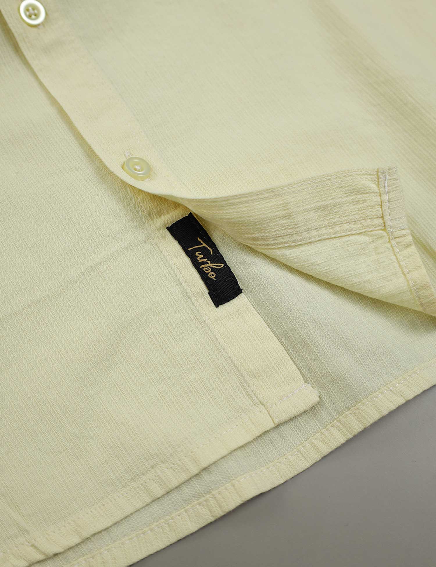Turbo Self Lining Long Sleeve Cotton Casual Shirt In Light Lemon