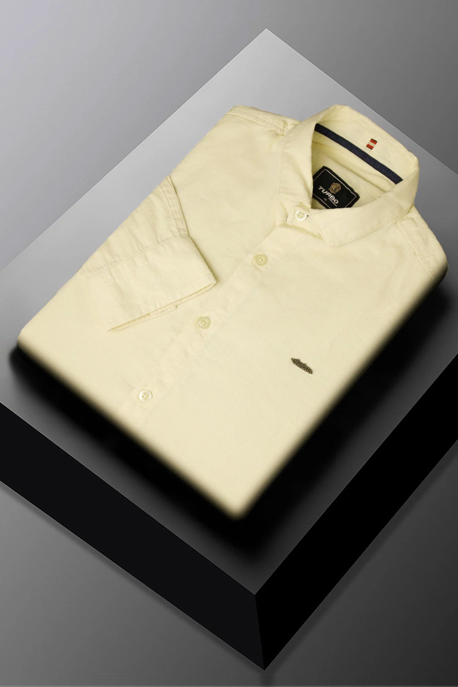 Turbo Self Lining Long Sleeve Cotton Casual Shirt In Light Lemon