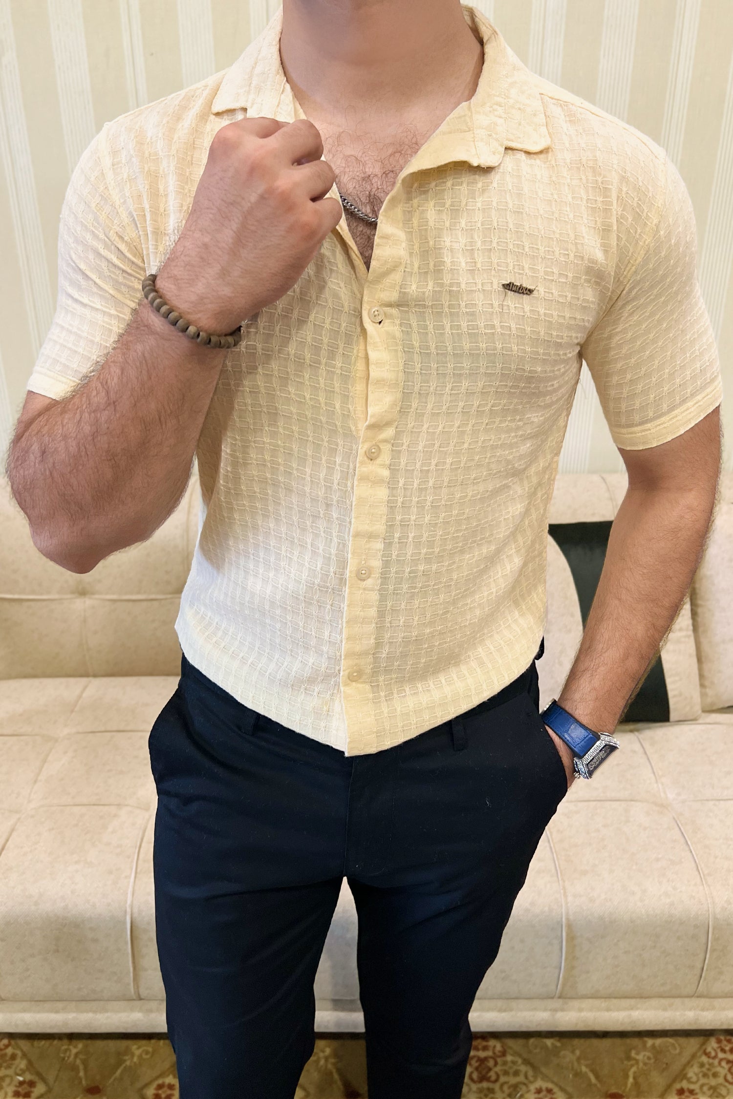 Turbo Designer Motif Embossed Casual Shirt