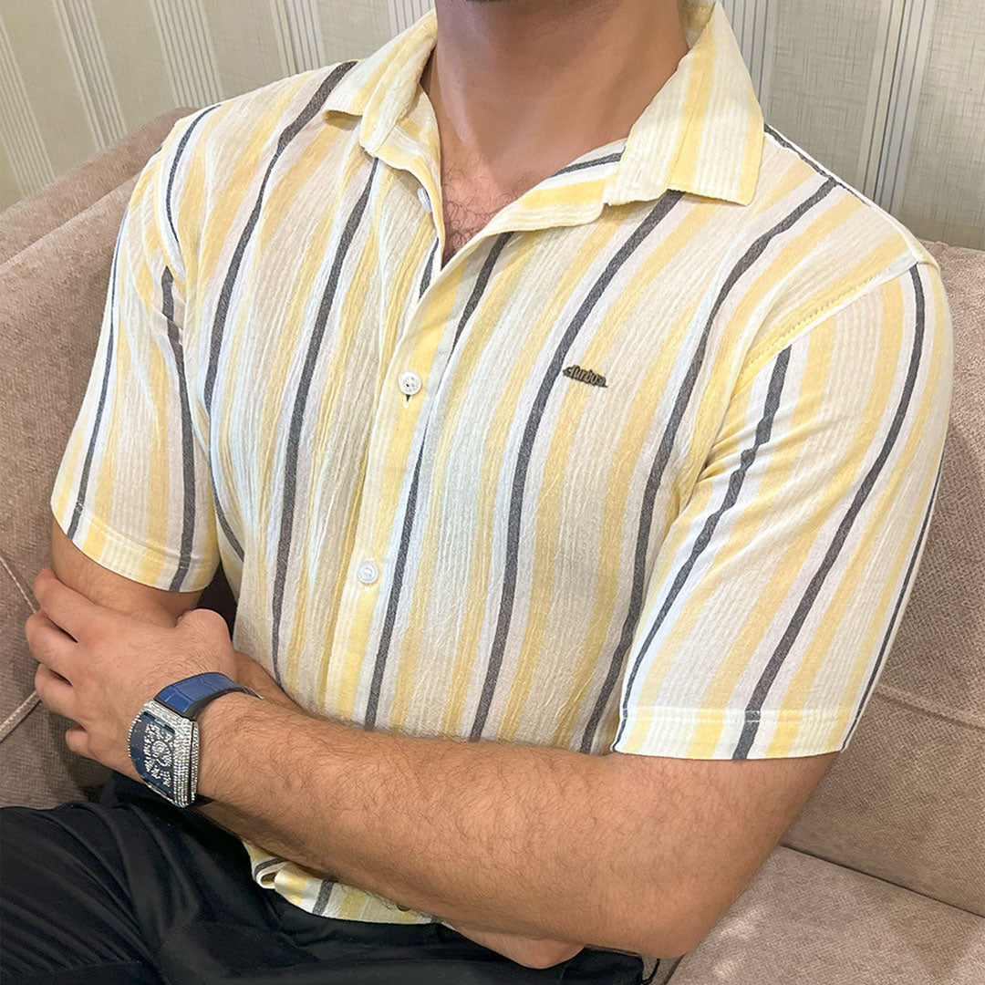 Turbo Patterned Lining Style Casual Shirt In Lemon