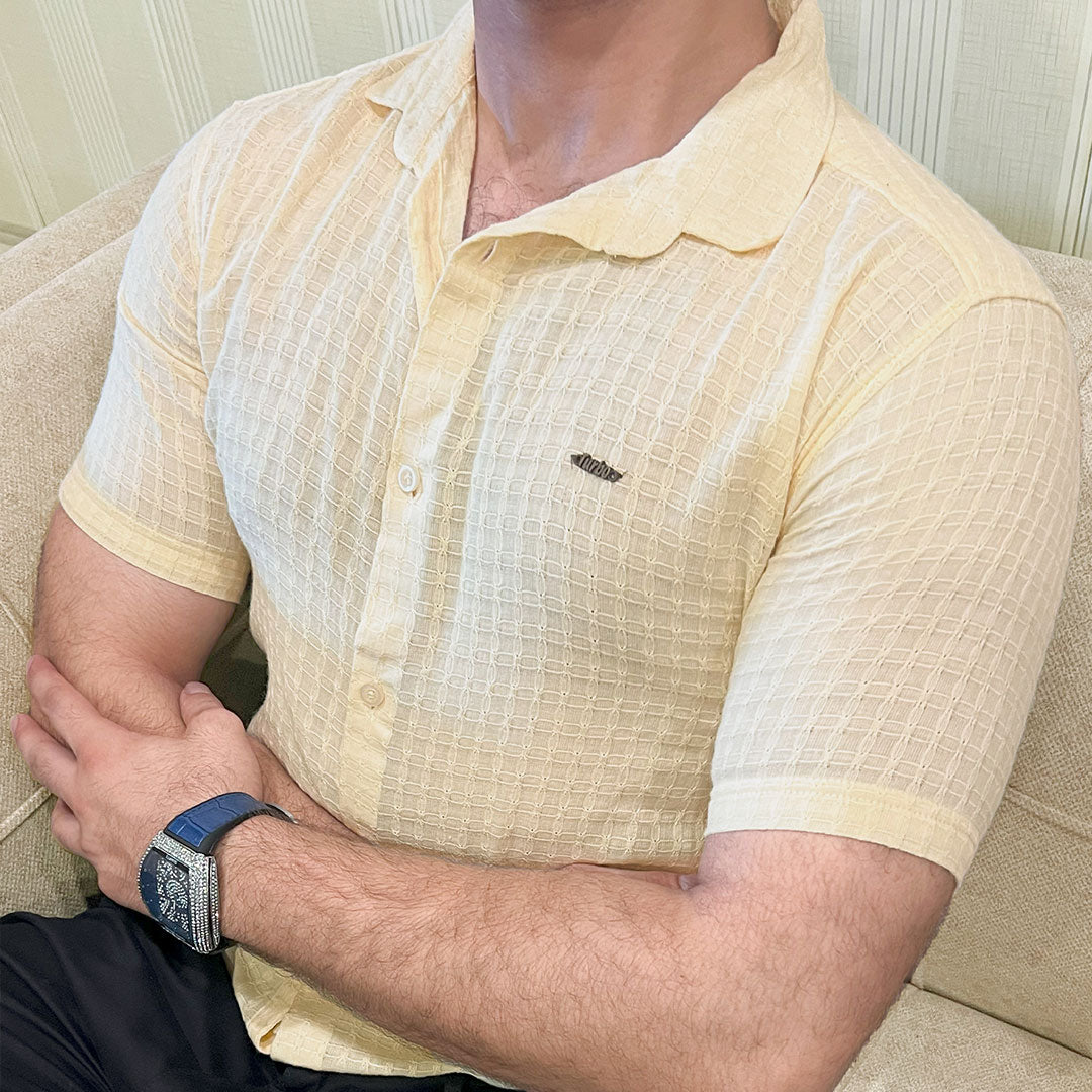 Turbo Designer Motif Embossed Casual Shirt In Light Lemon