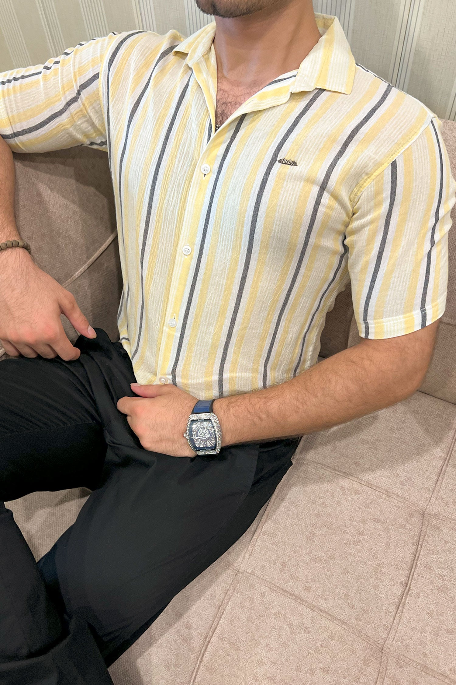 Turbo Patterned Lining Style Casual Shirt