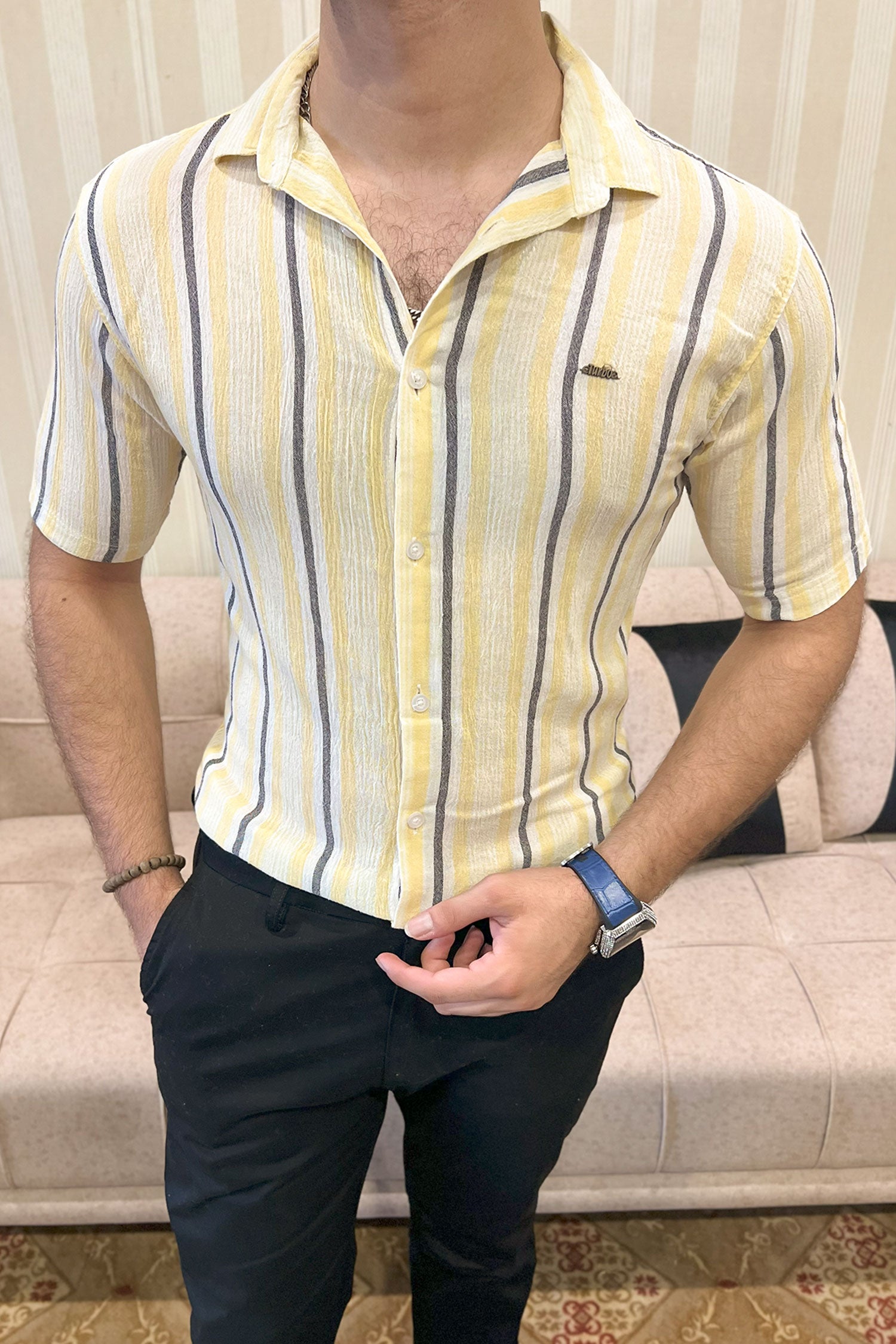 Turbo Patterned Lining Style Casual Shirt