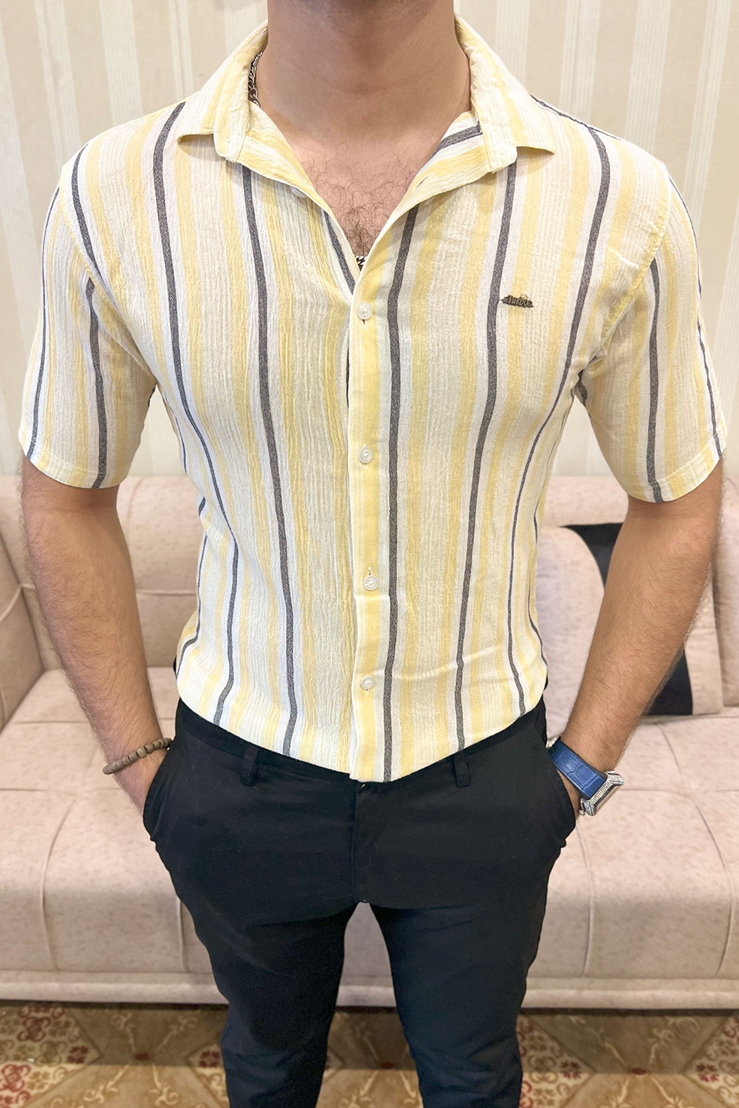 Turbo Patterned Lining Style Casual Shirt