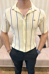 Turbo Patterned Lining Style Casual Shirt In Lemon