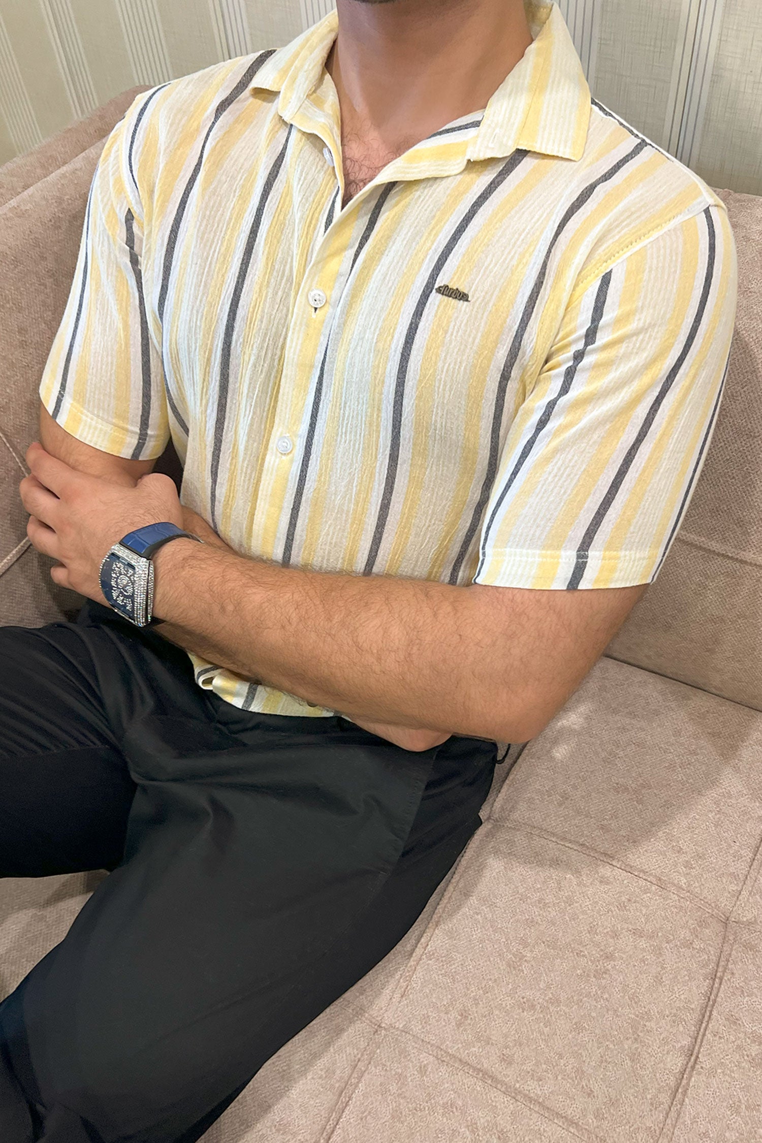 Turbo Patterned Lining Style Casual Shirt