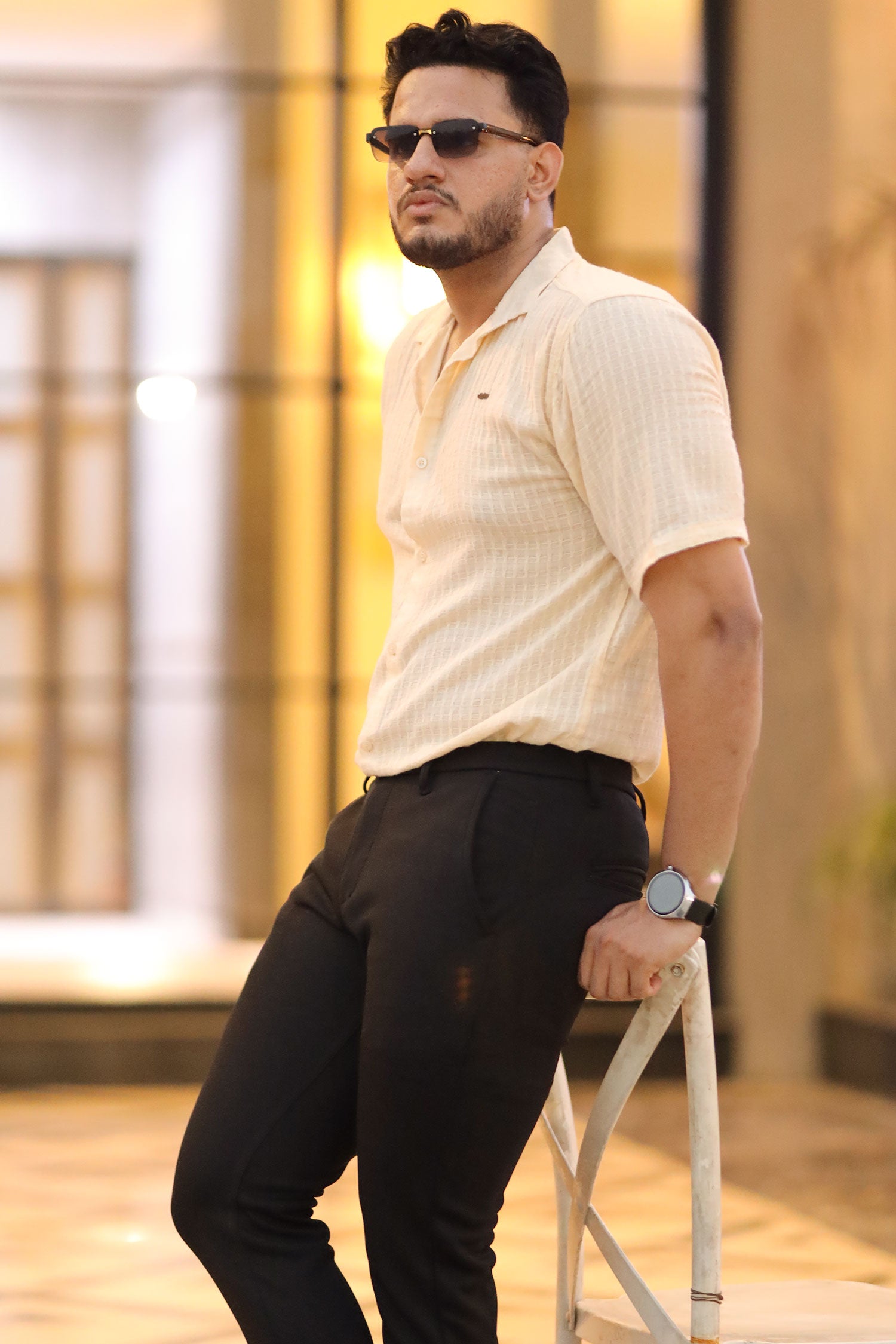 Turbo Designer Motif Embossed Casual Shirt In Light Lemon