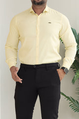 Turbo Self Lining Long Sleeve Cotton Casual Shirt In Light Lemon
