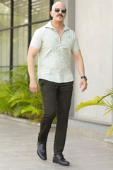 Turbo Creamline Striped Comfort Casual Shirt In Light Moss Green