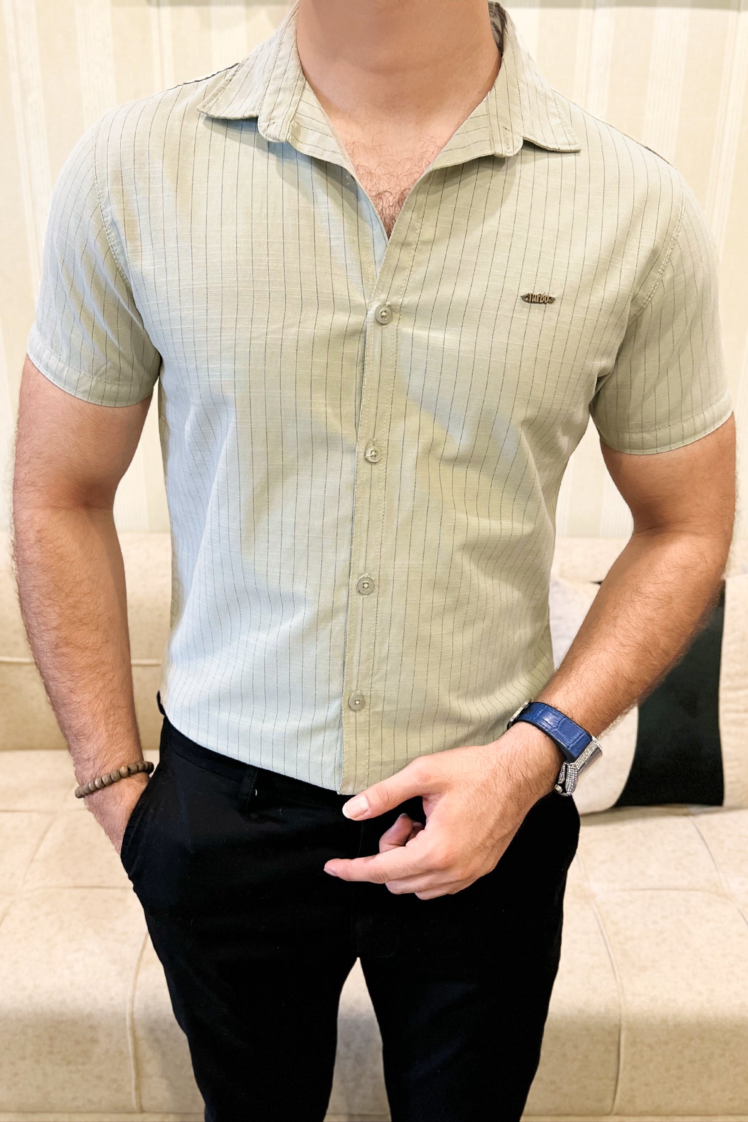 Turbo Creamline Striped Comfort Casual Shirt