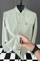 Polo Rph Lren Button Down Striped Casual Shirt In Light Moss Green