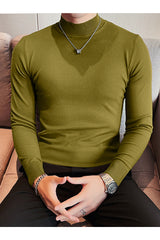 Pure Color Mock Neck Full Sleeves Men's Sweatshirt In Light Moss Green