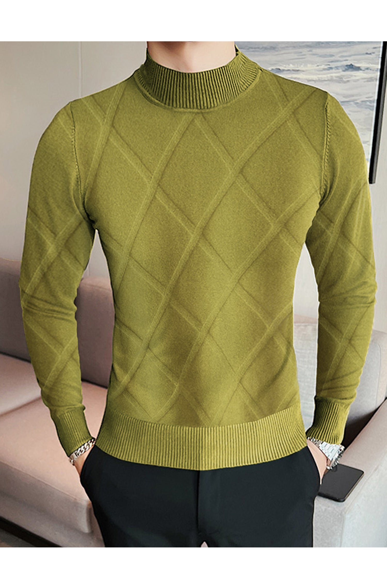 Diamond Crew Neck Men's Cashmere Sweatshirt