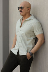Turbo Creamline Striped Comfort Casual Shirt In Light Moss Green