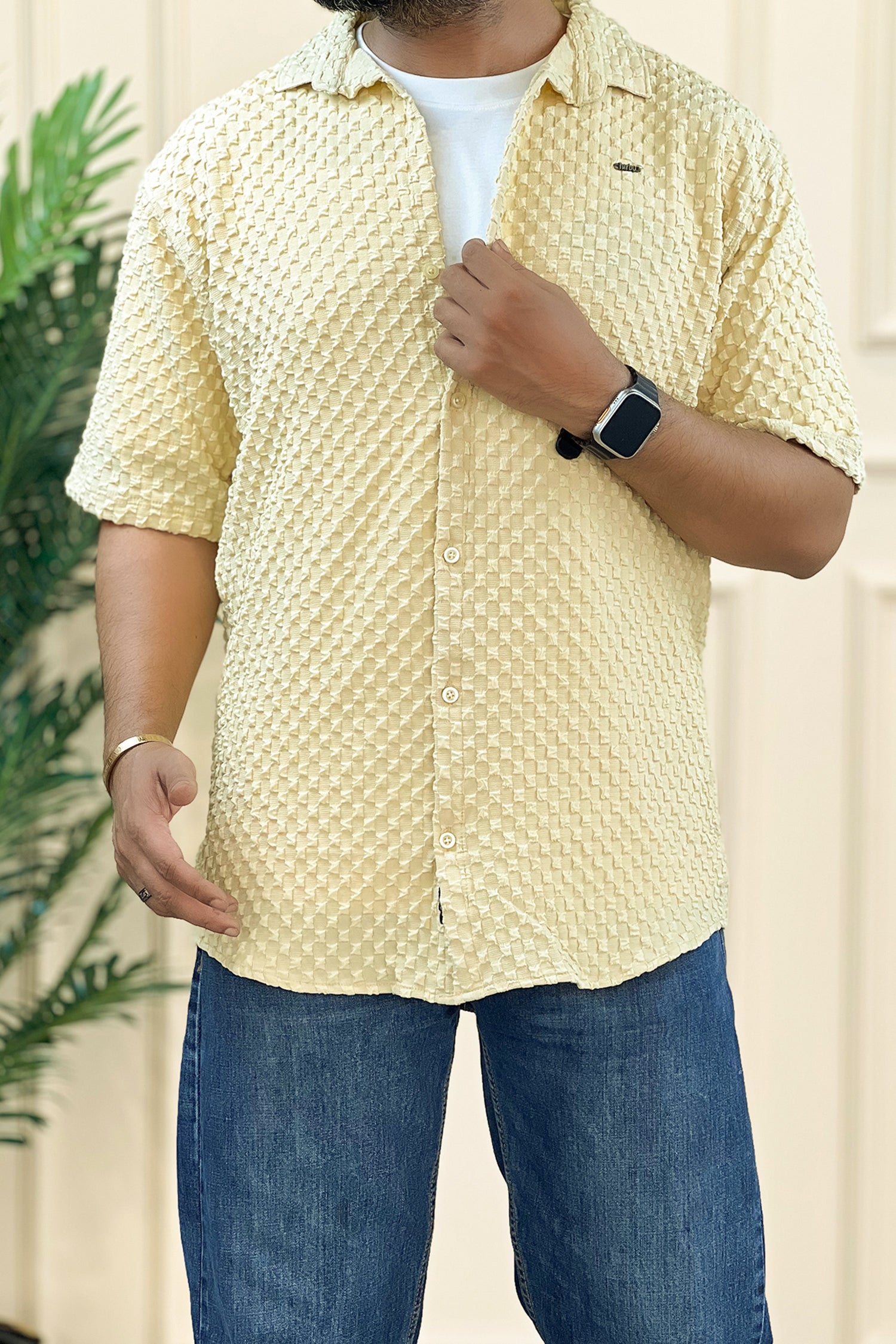 Turbo Popcorn Cuba Waffle Casual Shirt In Lemon