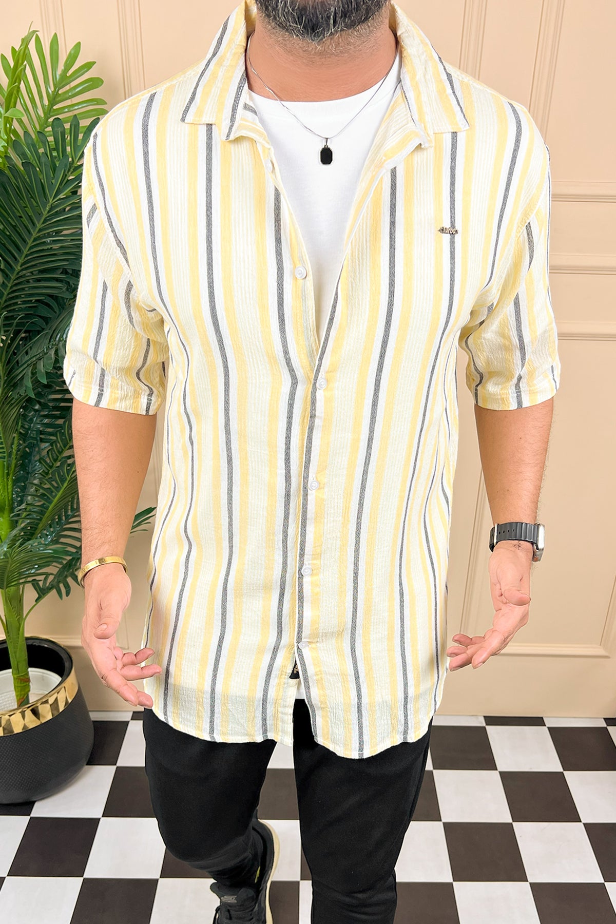 Turbo Patterned Lining Style Casual Shirt
