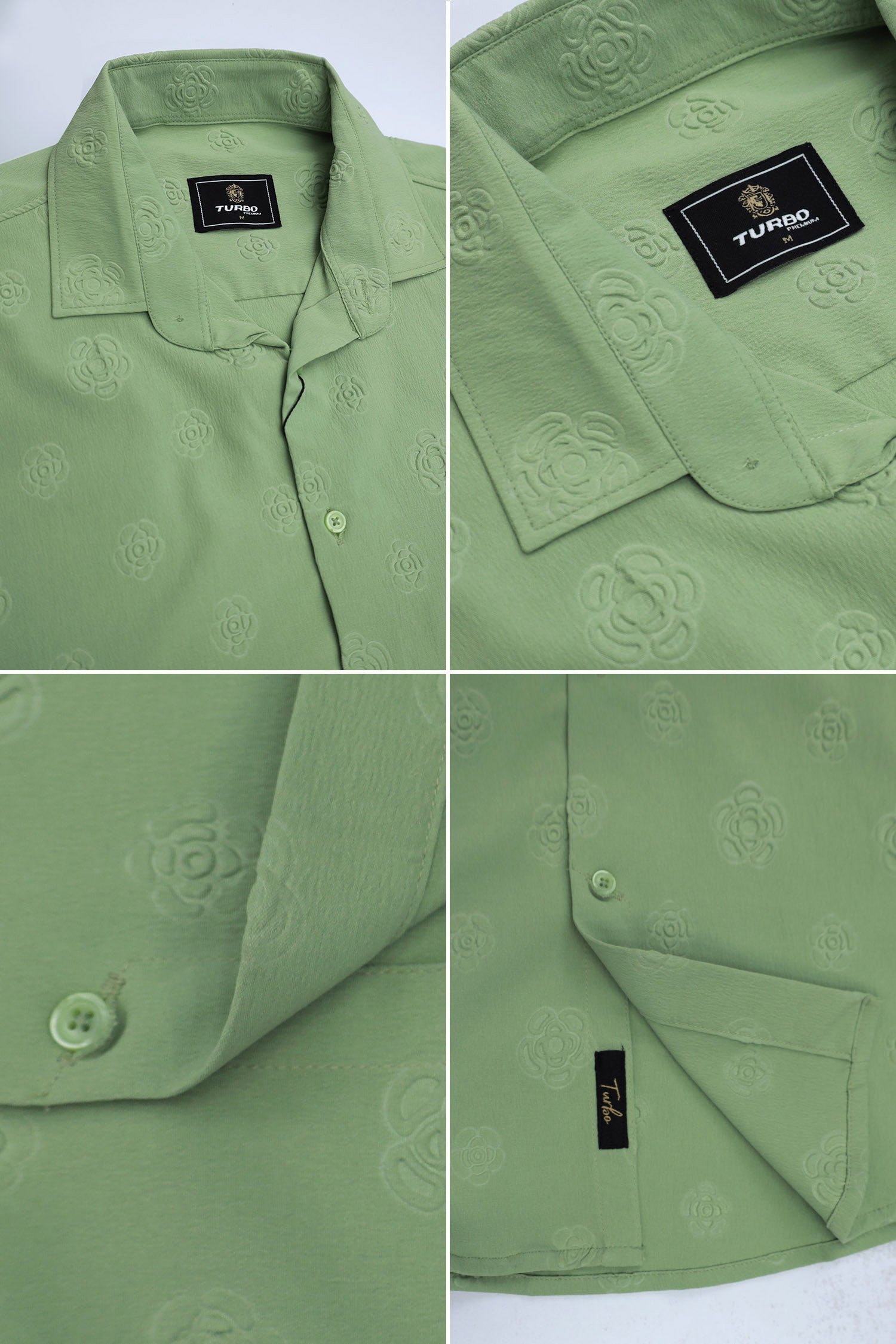 Embossed Floral All Over Casual Shirt In Light Mint